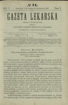 Gazeta Lekarska : pismo tygodniowe poświęcone wszystkim gałęziom umiejętności lekarskiej, farmacyi i weterynaryi 1866 R. 1 T. 1 nr 14