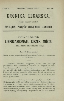 Kronika Lekarska : pismo poświęcone przeglądowi postępów umiejętności lekarskich 1895 R. 16 z. 9