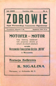 Zdrowie : miesięcznik poświęcony hygienie publicznej i prywatnej 1924 T. 39 nr 6