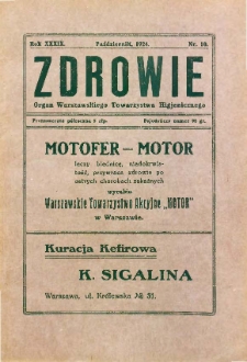 Zdrowie : miesięcznik poświęcony hygienie publicznej i prywatnej 1924 T. 39 nr 10