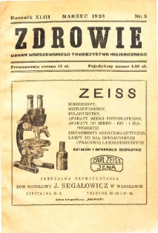 Zdrowie: miesięcznik poświęcony hygienie publicznej i prywatnej 1928 T. 43 nr 3