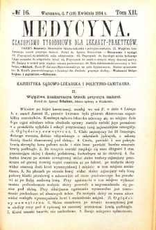 Medycyna czasopismo tygodniowe dla lekarzy praktycznych 1884 T. XII nr 16