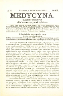 Medycyna czasopismo tygodniowe dla lekarzy praktycznych 1888-1889 T. XVII nr 13