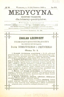 Medycyna czasopismo tygodniowe dla lekarzy praktycznych 1888-1889 T. XVII nr 34