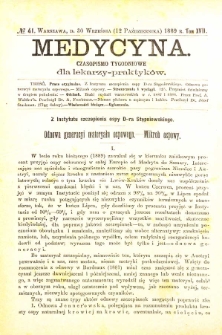 Medycyna czasopismo tygodniowe dla lekarzy praktycznych 1888-1889 T. XVII nr 41