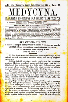 Medycyna czasopismo tygodniowe dla lekarzy praktycznych. 1874 T. II nr 23