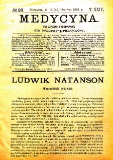 Medycyna czasopismo tygodniowe dla lekarzy praktycznych 1896 T. XXIV nr 26