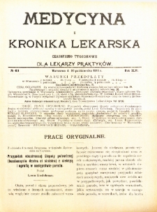 Medycyna i Kronika Lekarska : czasopiosmo tygodniowe dla lekarzy praktyków 1911, R. XLVI nr 43