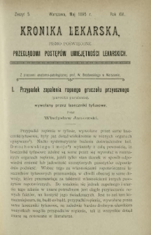 Kronika Lekarska : pismo poświęcone przeglądowi postępów umiejętności lekarskich 1895 R. 16 z. 5