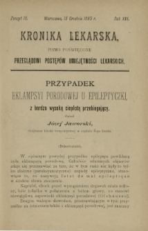 Kronika Lekarska : pismo poświęcone przeglądowi postępów umiejętności lekarskich 1895 R. 16 z. 18