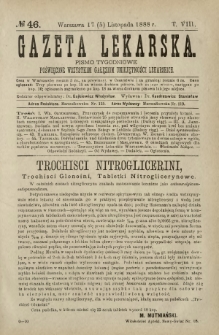 Gazeta Lekarska : pismo tygodniowe poświęcone wszystkim gałęziom umiejętności lekarskich 1888 ; spis treści rocznika XXIII Ser. II R. 23 T. 8 nr 46