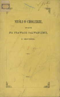 Myśli o cholerze, oparte na prawach galwanizmu