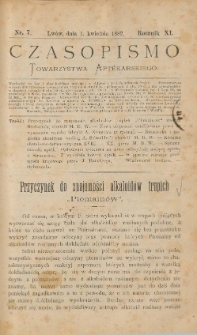 Czasopismo Towarzystwa Aptekarskiego 1882 R.XI nr 7