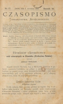 Czasopismo Towarzystwa Aptekarskiego 1882 R.XI nr 17