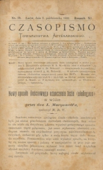 Czasopismo Towarzystwa Aptekarskiego 1882 R.XI nr 19