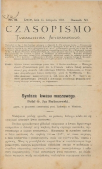 Czasopismo Towarzystwa Aptekarskiego 1882 R.XI nr 22