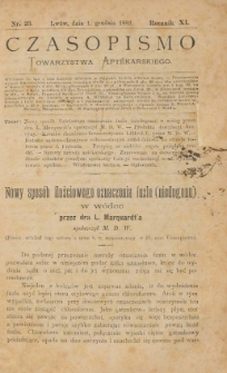 Czasopismo Towarzystwa Aptekarskiego 1882 R.XI nr 23