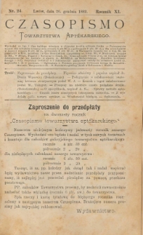 Czasopismo Towarzystwa Aptekarskiego 1882 R.XI nr 24
