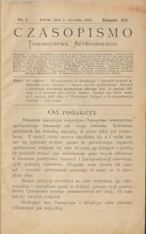 Czasopismo Towarzystwa Aptekarskiego 1883 R.XII nr1