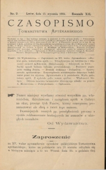 Czasopismo Towarzystwa Aptekarskiego 1883 R.XII nr2