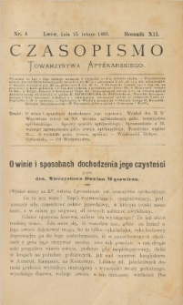 Czasopismo Towarzystwa Aptekarskiego 1883 R.XII nr 4