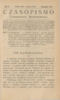 Czasopismo Towarzystwa Aptekarskiego 1883 R.XII nr 5