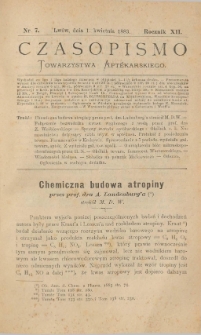 Czasopismo Towarzystwa Aptekarskiego 1883 R.XII nr 7