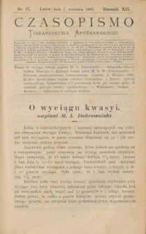 Czasopismo Towarzystwa Aptekarskiego 1883 R.XII nr 17