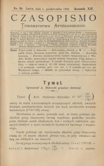Czasopismo Towarzystwa Aptekarskiego 1883 R.XII nr 19