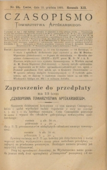 Czasopismo Towarzystwa Aptekarskiego 1883 R.XII nr 24