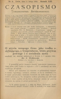 Czasopismo Towarzystwa Aptekarskiego 1884 R.XIII nr 4