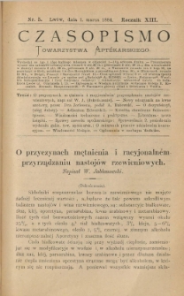 Czasopismo Towarzystwa Aptekarskiego 1884 R.XIII nr 5