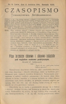 Czasopismo Towarzystwa Aptekarskiego 1884 R.XIII nr 8