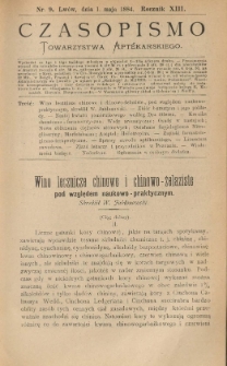 Czasopismo Towarzystwa Aptekarskiego 1884 R.XIII nr 9