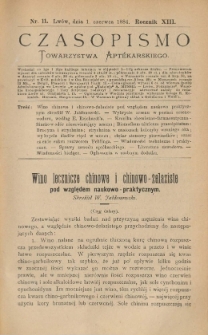 Czasopismo Towarzystwa Aptekarskiego 1884 R.XIII nr 11