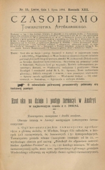 Czasopismo Towarzystwa Aptekarskiego 1884 R.XIII nr 13