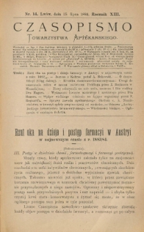 Czasopismo Towarzystwa Aptekarskiego 1884 R.XIII nr 14