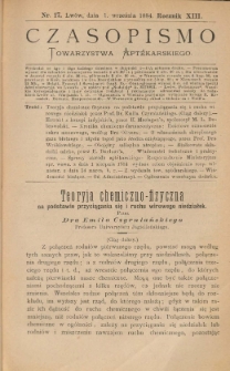 Czasopismo Towarzystwa Aptekarskiego 1884 R.XIII nr 17