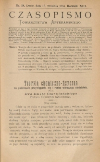 Czasopismo Towarzystwa Aptekarskiego 1884 R.XIII nr 18