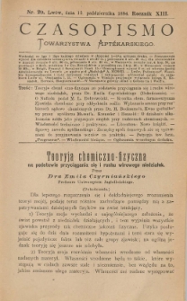 Czasopismo Towarzystwa Aptekarskiego 1884 R.XIII nr 20