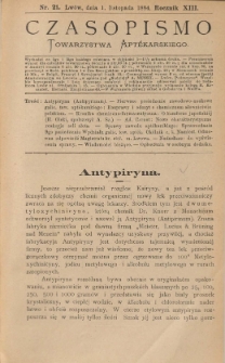 Czasopismo Towarzystwa Aptekarskiego 1884 R.XIII nr 21