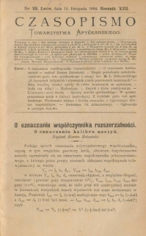 Czasopismo Towarzystwa Aptekarskiego 1884 R.XIII nr22