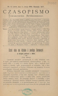 Czasopismo Towarzystwa Aptekarskiego 1885 R.XIV nr 4