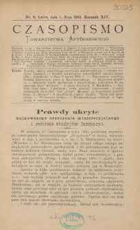 Czasopismo Towarzystwa Aptekarskiego 1885 R.XIV nr 9