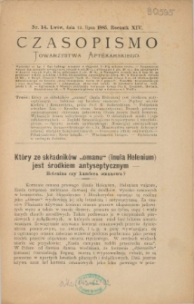 Czasopismo Towarzystwa Aptekarskiego 1885 R.XIV nr 14