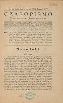 Czasopismo Towarzystwa Aptekarskiego 1885 R.XIV nr 15