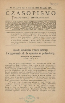 Czasopismo Towarzystwa Aptekarskiego 1885 R.XIV nr 17
