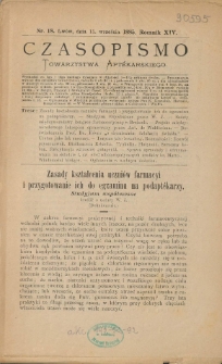 Czasopismo Towarzystwa Aptekarskiego 1885 R.XIV nr 18