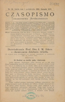 Czasopismo Towarzystwa Aptekarskiego 1885 R.XIV nr 19
