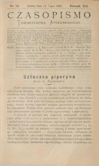 Czasopismo Towarzystwa Aptekarskiego 1883 R.XII nr 14